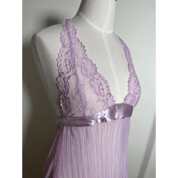 RAMPAGE Lavender Purple Sheer Babydoll Lingerie Halter Camisole Tank Sz M Medium - Picture 14 of 16
